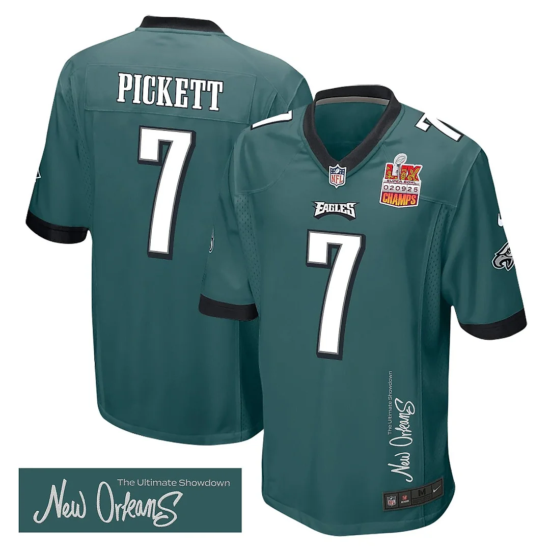 Zennovawear Kenny Pickett 7 Philadelphia Eagles Super Bowl LIX Champions Patch 'New Orleans - The Ultimate Showdown' EMBROIDERED Game Men Jersey...