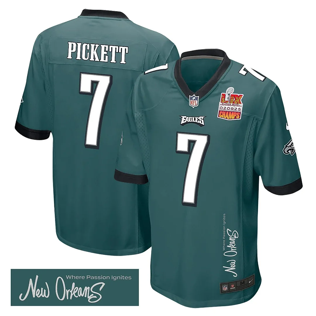 Zennovawear Kenny Pickett 7 Philadelphia Eagles Super Bowl LIX Champions Patch 'New Orleans - Where Passion Ignites' EMBROIDERED Game Men Jersey...