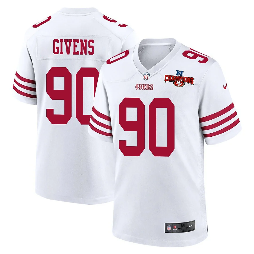Zennovawear Kevin Givens 90 San Francisco 49ers NFC Champions Patch Game Men Jersey - White