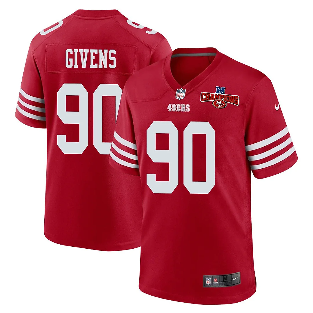 Zennovawear Kevin Givens 90 San Francisco 49ers NFC Champions Patch Game Men Jersey - Scarlet