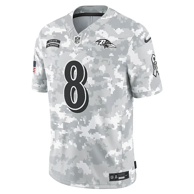 Zennovawear Lamar Jackson 8 Baltimore Ravens 2024 Salute to Service Limited Men Jersey - Arctic Camo