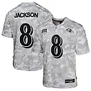 Zennovawear Lamar Jackson 8 Baltimore Ravens 2024 Salute to Service Game YOUTH Jersey - Arctic Camo