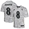 Zennovawear Lamar Jackson 8 Baltimore Ravens 2024 Salute to Service Game YOUTH Jersey - Arctic Camo