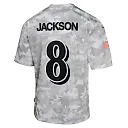 Zennovawear Lamar Jackson 8 Baltimore Ravens 2024 Salute to Service Game YOUTH Jersey - Arctic Camo