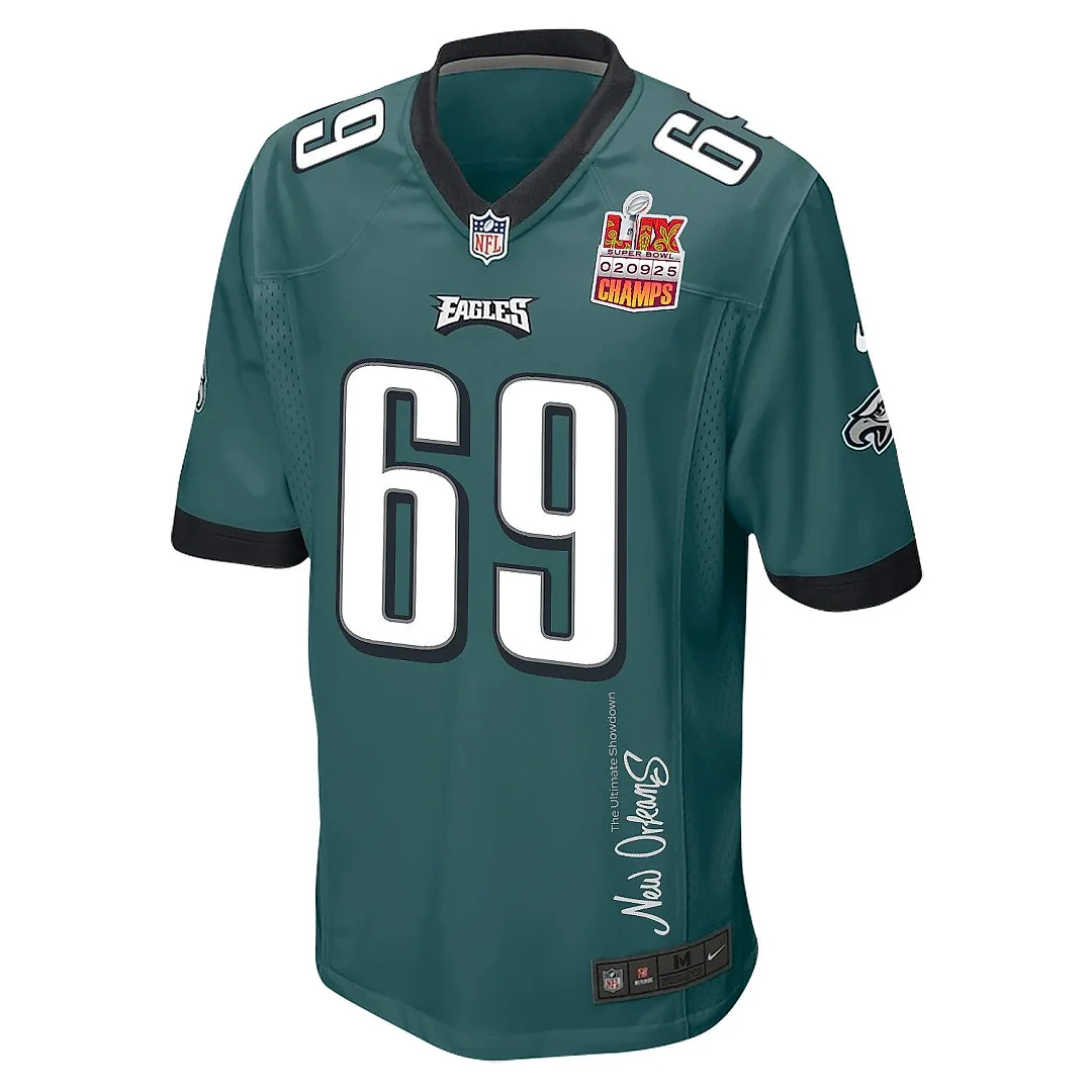 Zennovawear Landon Dickerson 69 Philadelphia Eagles Super Bowl LIX Champions Patch 'New Orleans - The Ultimate Showdown' EMBROIDERED Game Men...