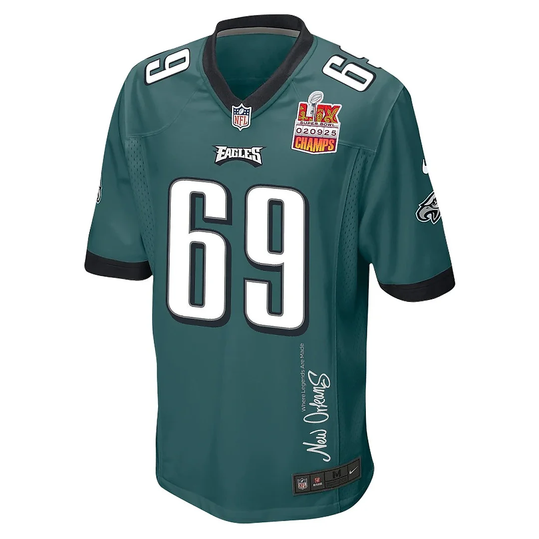 Zennovawear Landon Dickerson 69 Philadelphia Eagles Super Bowl LIX Champions Patch 'New Orleans - Where Legends Are Made' EMBROIDERED Game Men...