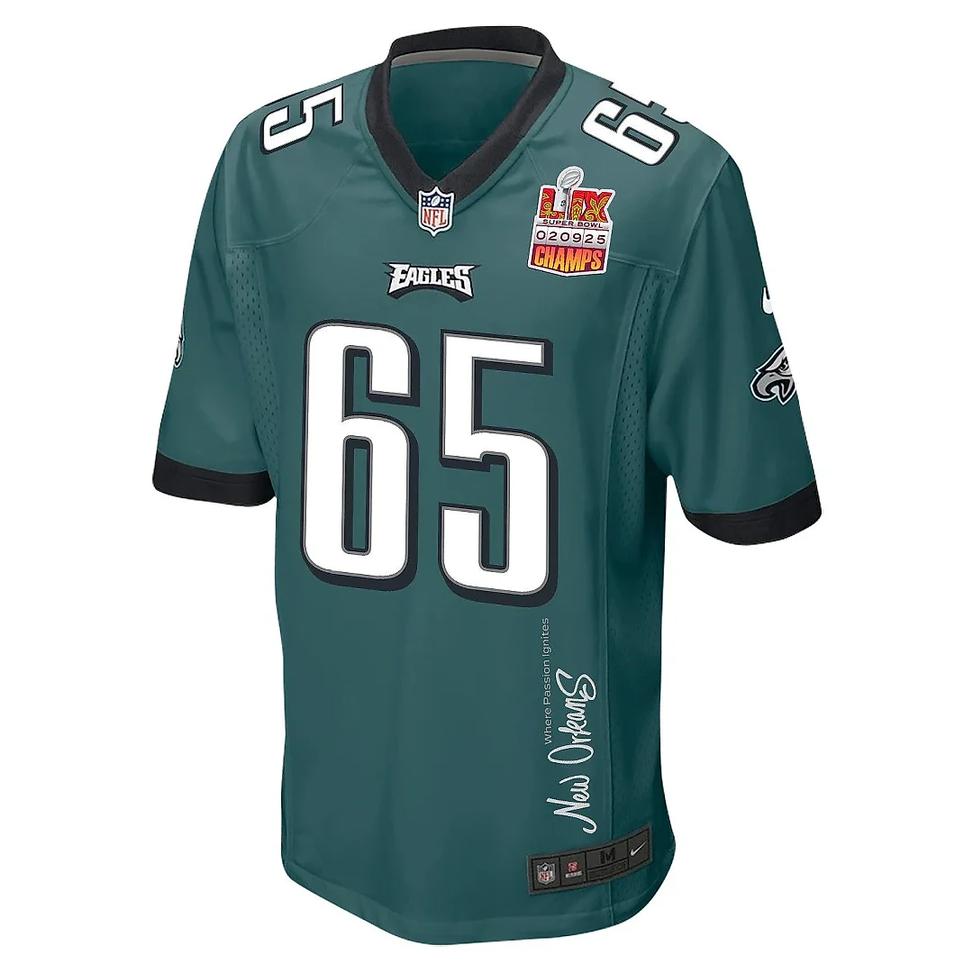 Zennovawear Lane Johnson 65 Philadelphia Eagles Super Bowl LIX Champions Patch 'New Orleans - Where Passion Ignites' EMBROIDERED Game Men Jersey...