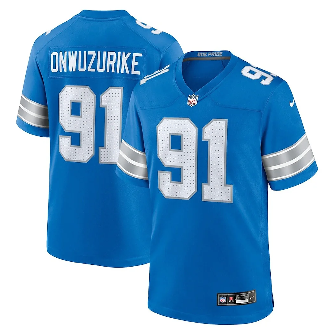 Zennovawear Levi Onwuzurike 91 Detroit Lions Team Game Men Jersey - Blue