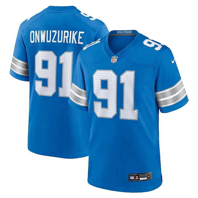 Zennovawear Levi Onwuzurike 91 Detroit Lions Team Game Men Jersey - Blue