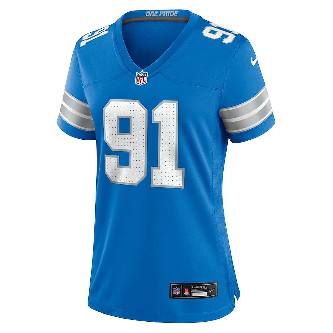 Zennovawear Levi Onwuzurike 91 Detroit Lions Women's Team Game Jersey - Blue