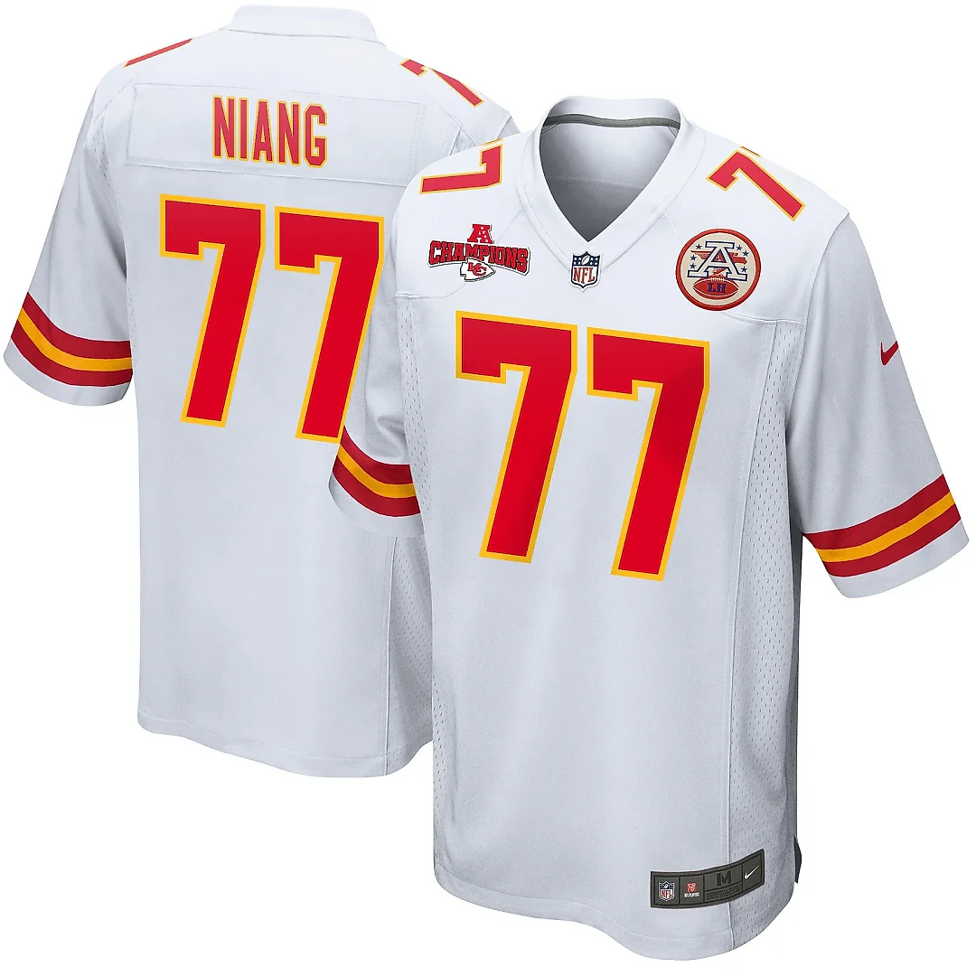 Zennovawear Lucas Niang 77 Kansas City Chiefs AFC Champions Patch Game Men Jersey - White