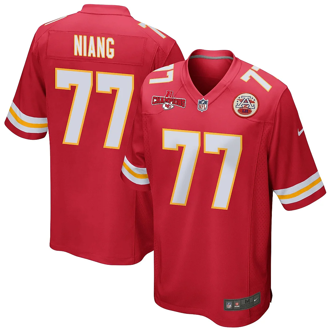 Zennovawear Lucas Niang 77 Kansas City Chiefs AFC Champions Patch Game Men Jersey - Red