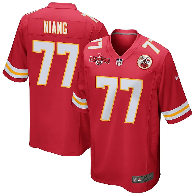 Zennovawear Lucas Niang 77 Kansas City Chiefs AFC Champions Patch Game Men Jersey - Red
