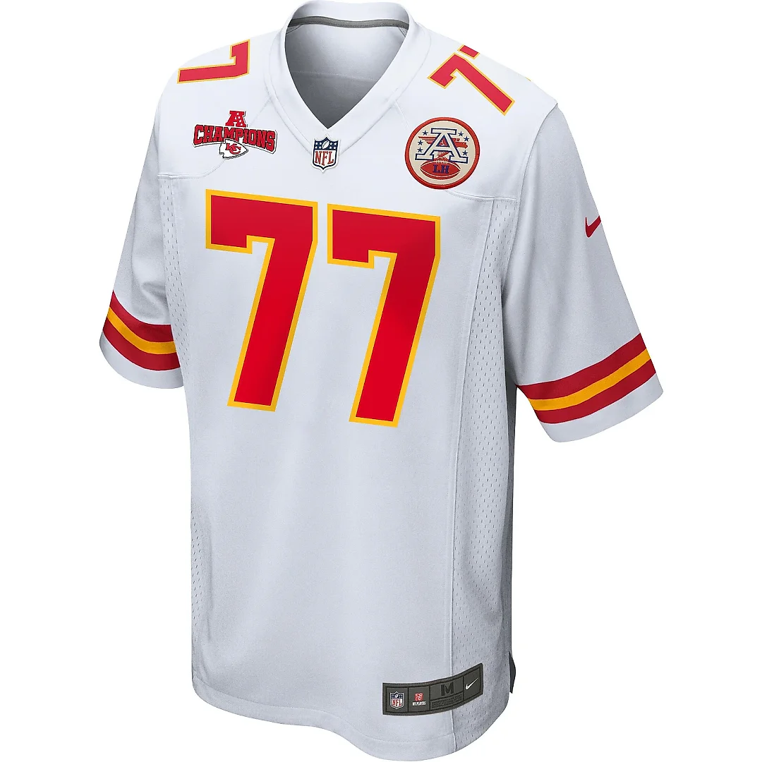 Zennovawear Lucas Niang 77 Kansas City Chiefs AFC Champions Patch Game Men Jersey - White
