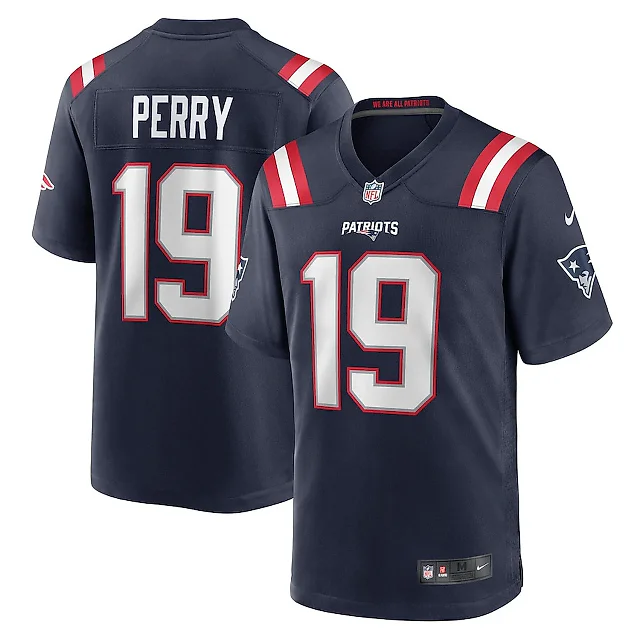 Zennovawear Malcolm Perry 19 New England Patriots Men Game Jersey - Navy
