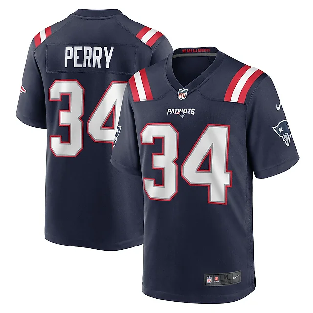 Zennovawear Mark Perry 34 New England Patriots Team Game Men Jersey - Navy