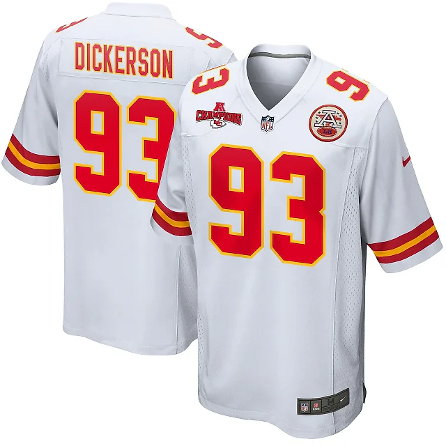 Zennovawear Matt Dickerson 93 Kansas City Chiefs AFC Champions Patch Game Men Jersey - White