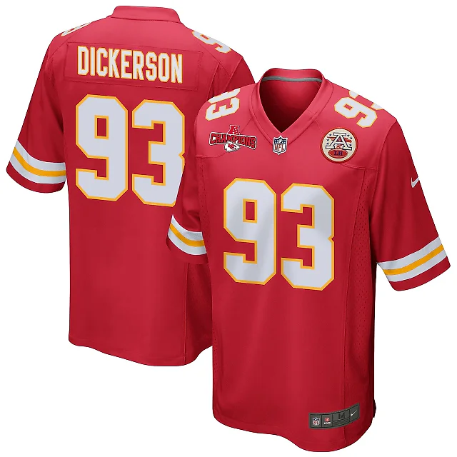 Zennovawear Matt Dickerson 93 Kansas City Chiefs AFC Champions Patch Game Men Jersey - Red
