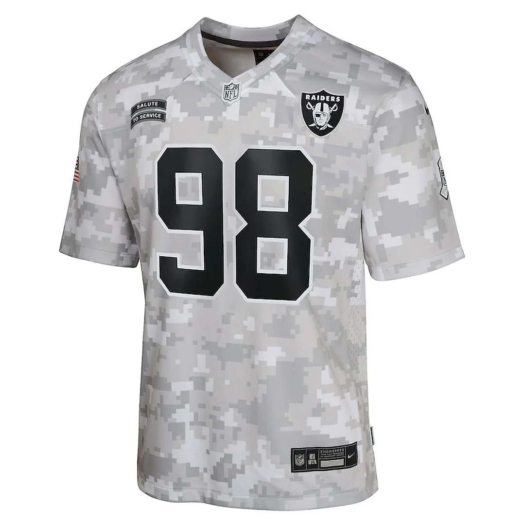 Zennovawear Maxx Crosby 98 Las Vegas Raiders 2024 Salute to Service Game YOUTH Jersey - Arctic Camo