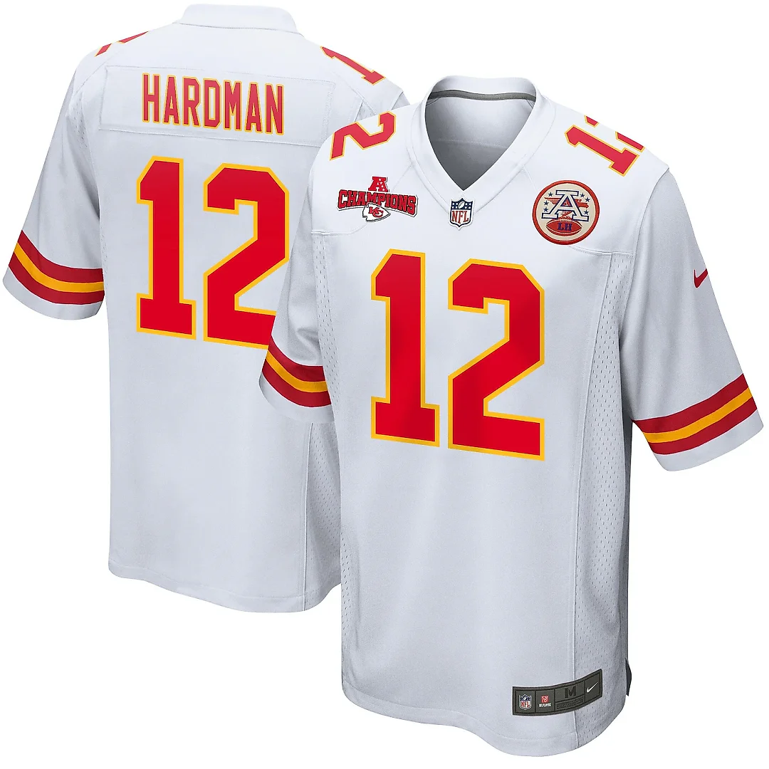 Zennovawear Mecole Hardman 12 Kansas City Chiefs AFC Champions Patch Game Men Jersey - White