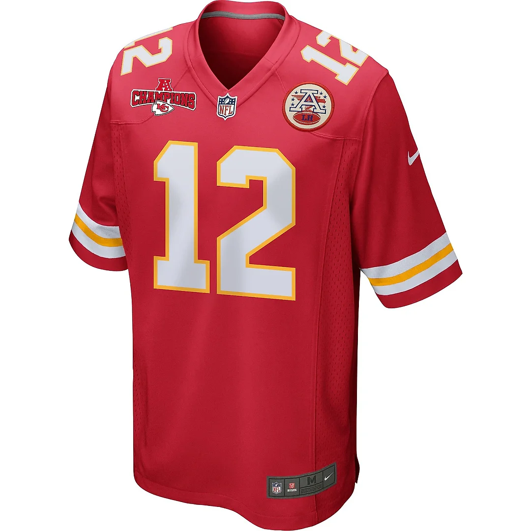 Zennovawear Mecole Hardman 12 Kansas City Chiefs AFC Champions Patch Game Men Jersey - Red