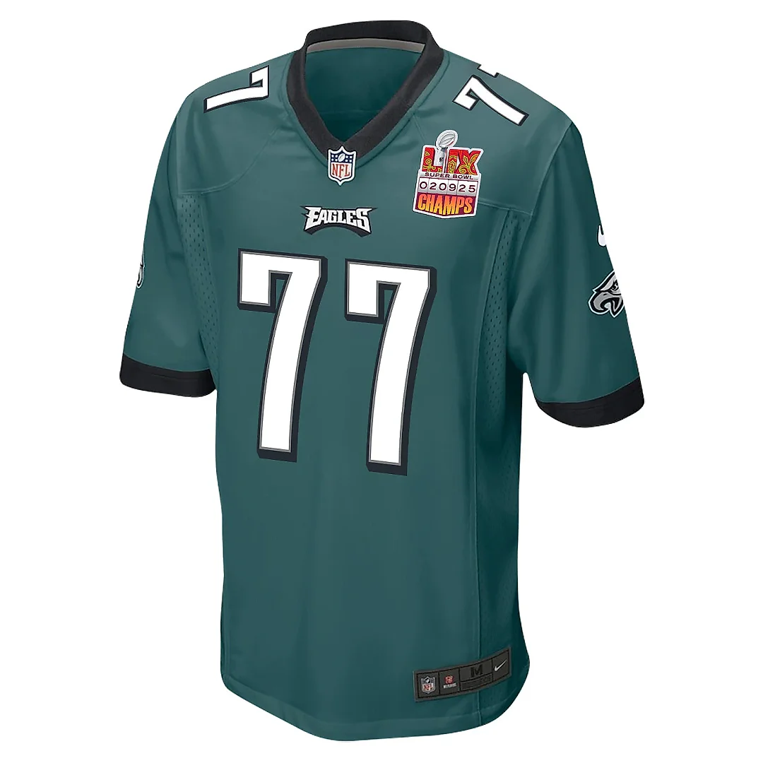 Zennovawear Mekhi Becton 77 Philadelphia Eagles Super Bowl LIX Champions Patch Game Men Jersey - Midnight Green