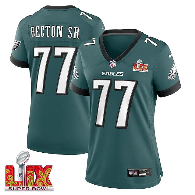 Zennovawear Mekhi Becton 77 Philadelphia Eagles Super Bowl LIX Women's Jersey - Midnight Green