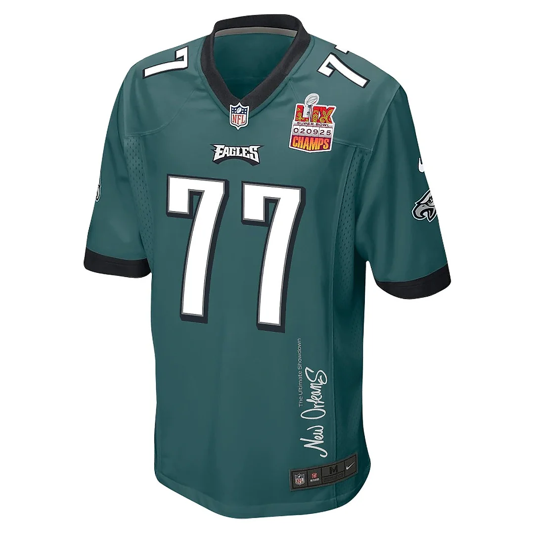 Zennovawear Mekhi Becton 77 Philadelphia Eagles Super Bowl LIX Champions Patch 'New Orleans - The Ultimate Showdown' EMBROIDERED Game Men Jersey...