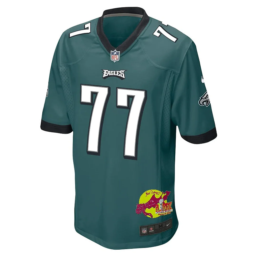 Zennovawear Mekhi Becton 77 Philadelphia Eagles Super Bowl LIX New Orleans Patch Game Men Jersey - Midnight Green
