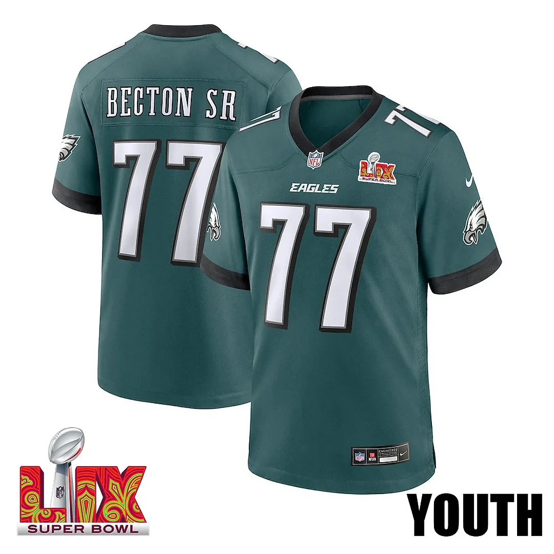 Zennovawear Mekhi Becton 77 Philadelphia Eagles Super Bowl LIX YOUTH Jersey - Midnight Green