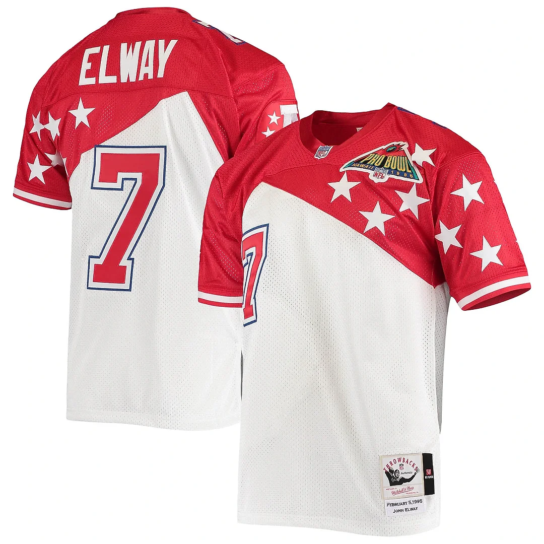 Zennovawear Men's AFC John Elway Mitchell & Ness White/Red 1995 Pro Bowl Jersey
