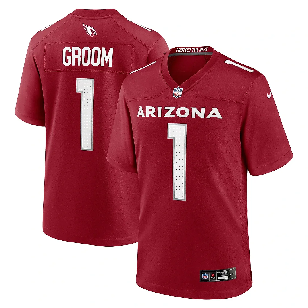 Zennovawear Men's Arizona Cardinals Number 1 Groom Cardinal Game Jersey
