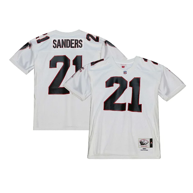 Zennovawear Men's Atlanta Falcons 1991 Deion Sanders Mitchell & Ness White Throwback Retired Player Jersey