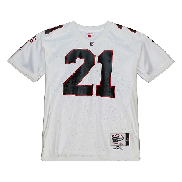 Zennovawear Men's Atlanta Falcons 1991 Deion Sanders Mitchell & Ness White Throwback Retired Player Jersey