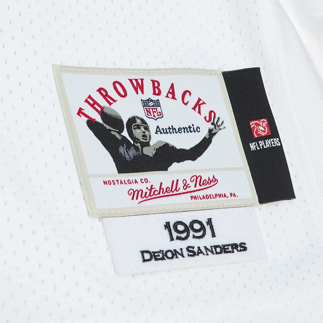 Zennovawear Men's Atlanta Falcons 1991 Deion Sanders Mitchell & Ness White Throwback Retired Player Jersey