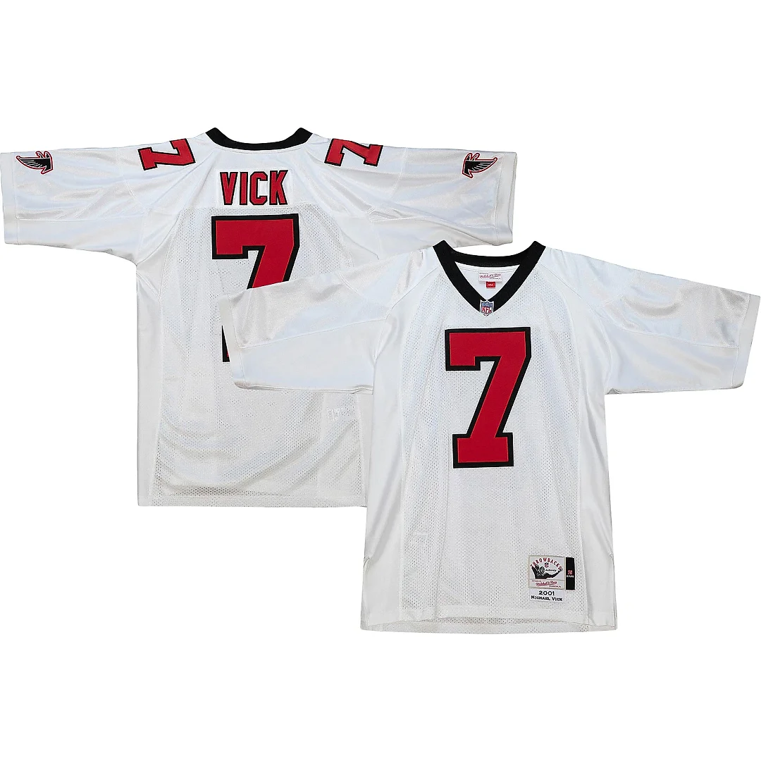 Zennovawear Men's Atlanta Falcons 2001 Michael Vick Mitchell & Ness White Throwback Retired Player Jersey