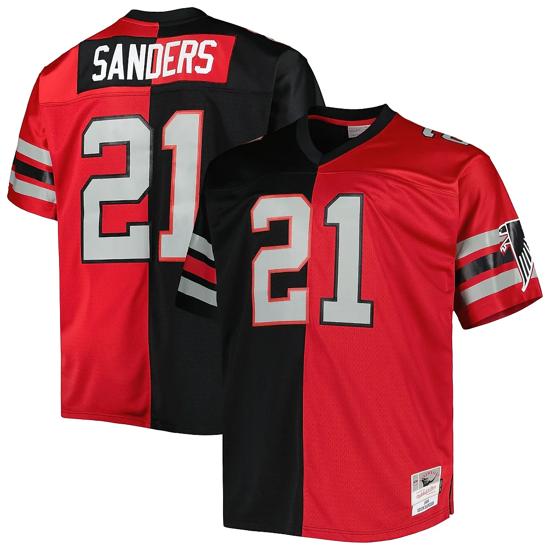 Zennovawear Men's Atlanta Falcons Deion Sanders Mitchell & Ness Black/Red Big & Tall Split Legacy Retired Player Jersey