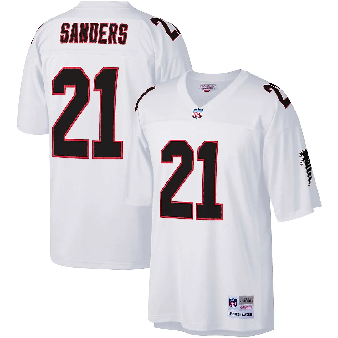 Zennovawear Men's Atlanta Falcons Deion Sanders Mitchell & Ness White Big & Tall 1992 Retired Player Jersey