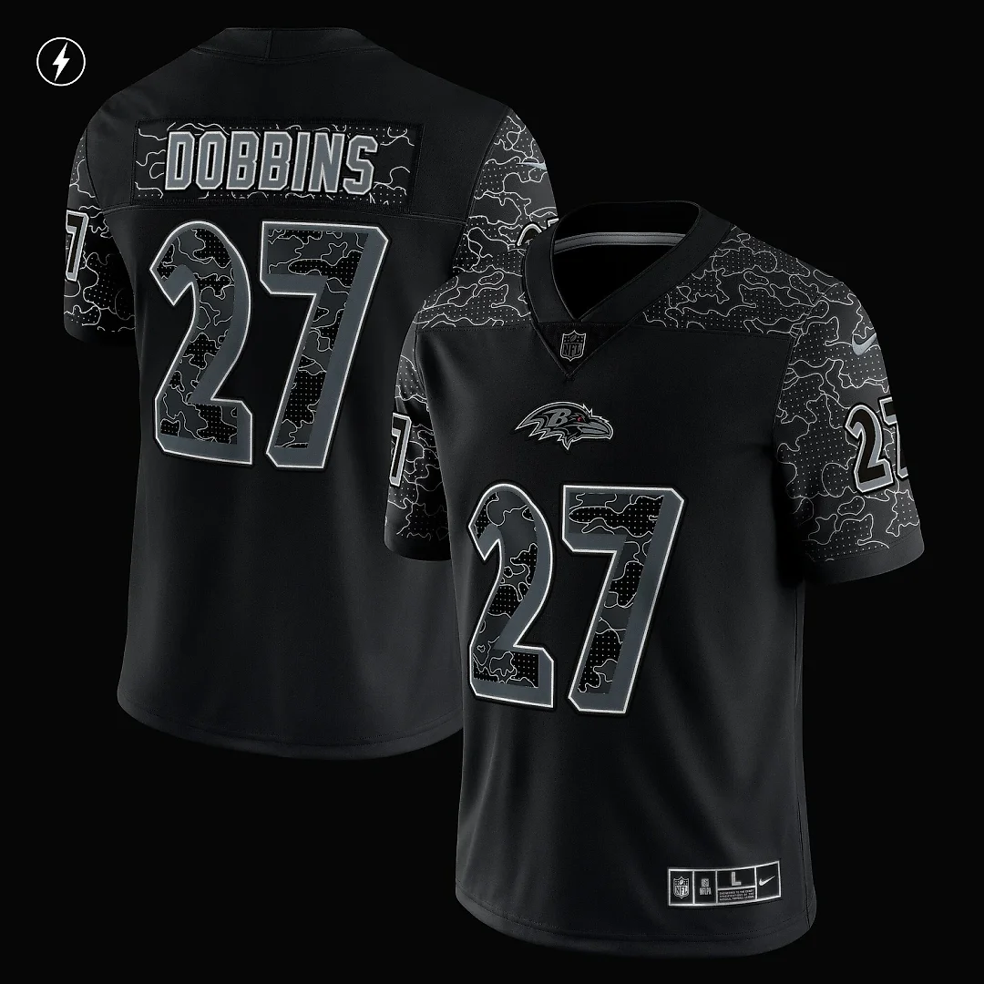 Zennovawear Men's Baltimore Ravens J.K. Dobbins Black RFLCTV Limited Jersey