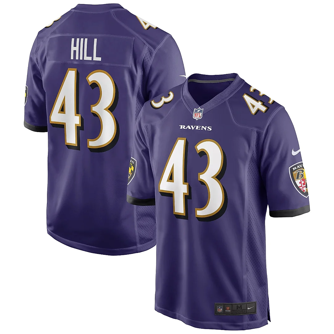 Zennovawear Men's Baltimore Ravens Justice Hill Purple Game Jersey