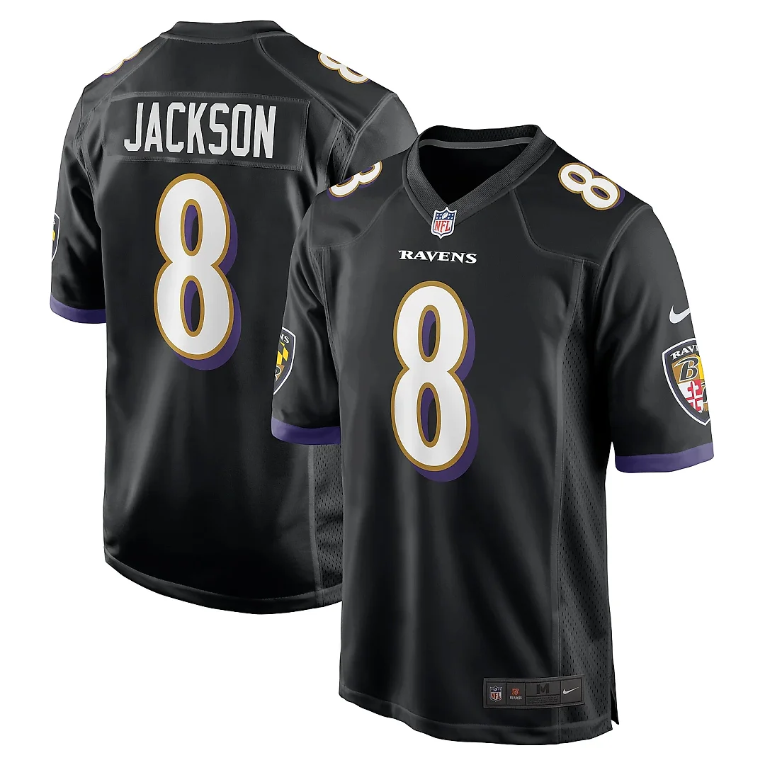 Zennovawear Men's Baltimore Ravens Lamar Jackson Black Alternate Game Jersey