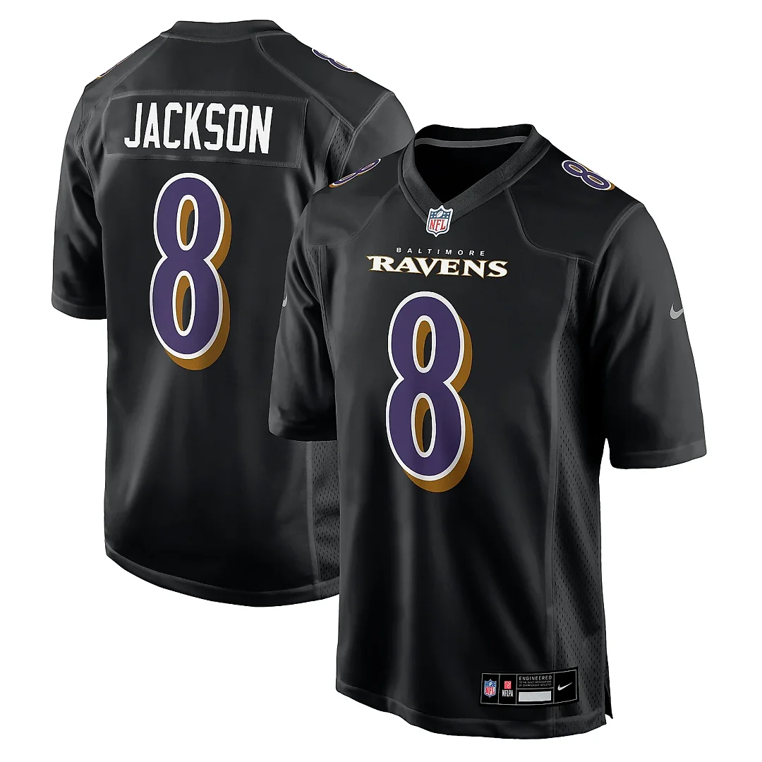 Zennovawear Men's Baltimore Ravens Lamar Jackson Black Fashion Game Jersey