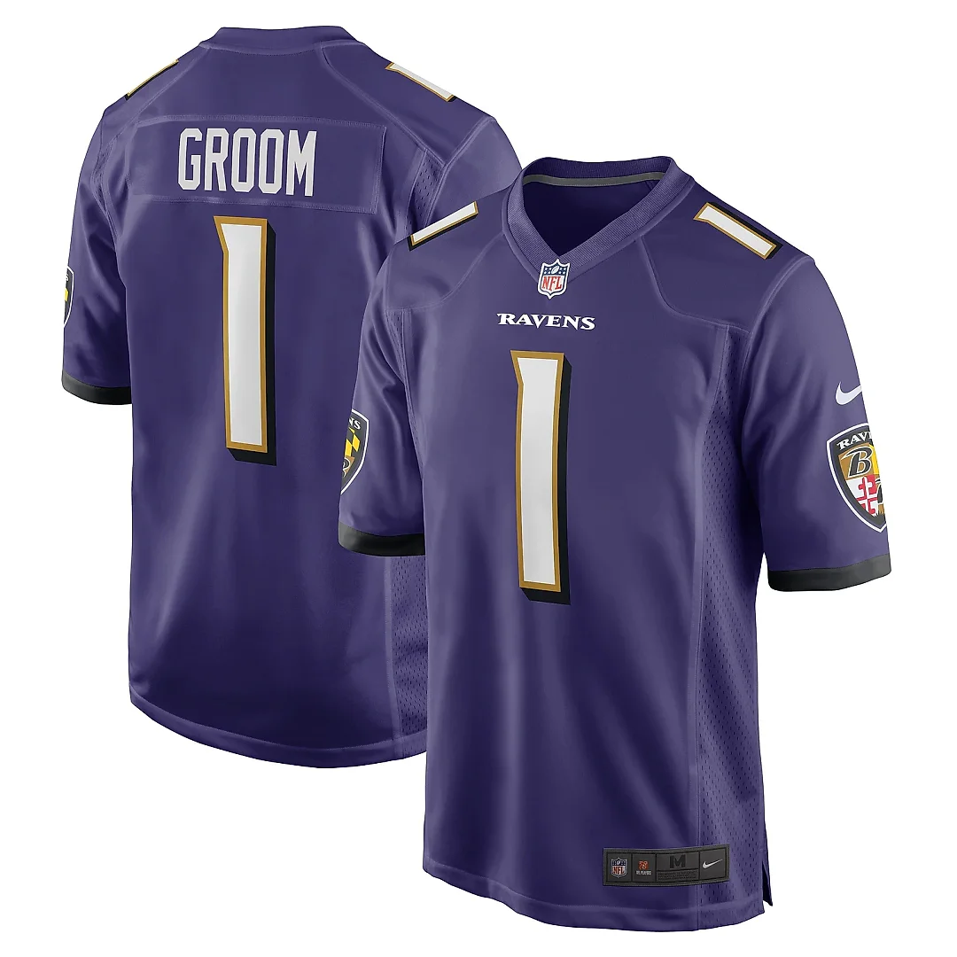 Zennovawear Men's Baltimore Ravens Number 1 Groom Purple Game Jersey