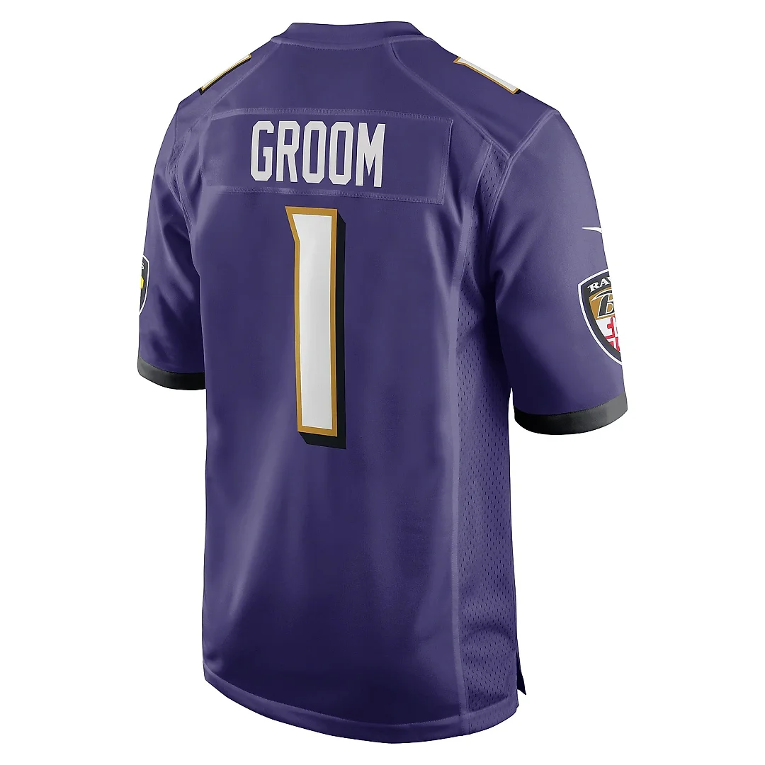 Zennovawear Men's Baltimore Ravens Number 1 Groom Purple Game Jersey