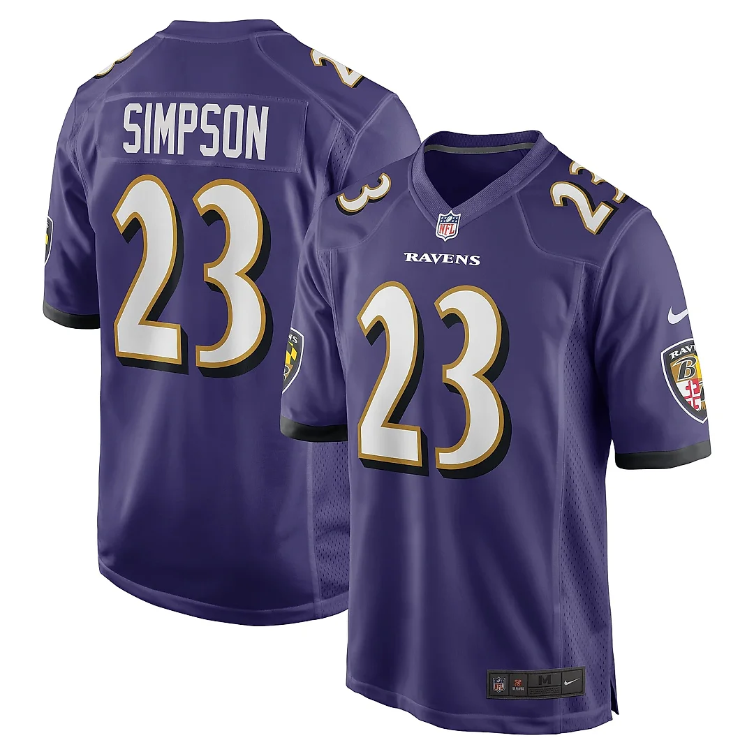 Zennovawear Men's Baltimore Ravens Trenton Simpson Purple Team Game Jersey