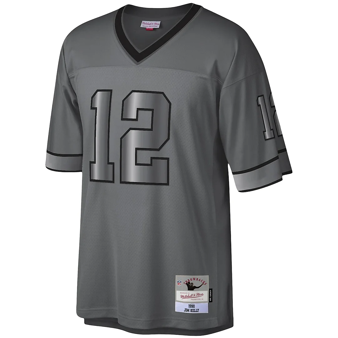 Zennovawear Men's Buffalo Bills Jim Kelly Mitchell & Ness Charcoal 1990 Retired Player Metal Legacy Jersey