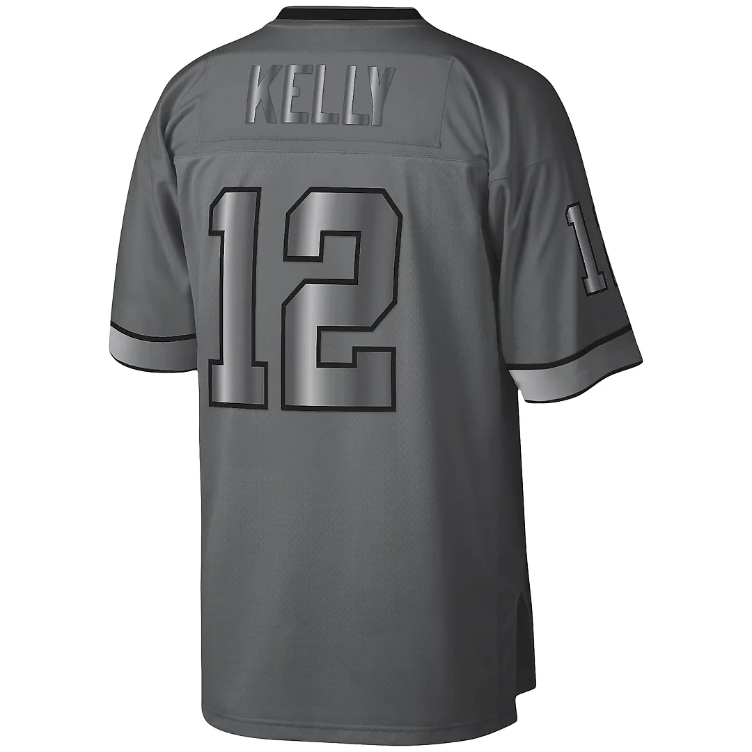 Zennovawear Men's Buffalo Bills Jim Kelly Mitchell & Ness Charcoal 1990 Retired Player Metal Legacy Jersey