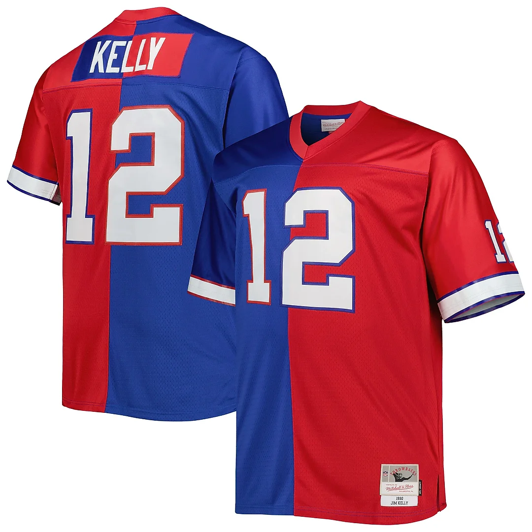 Zennovawear Men's Buffalo Bills Jim Kelly Mitchell & Ness Royal/Red Big & Tall Split Legacy Retired Player Jersey
