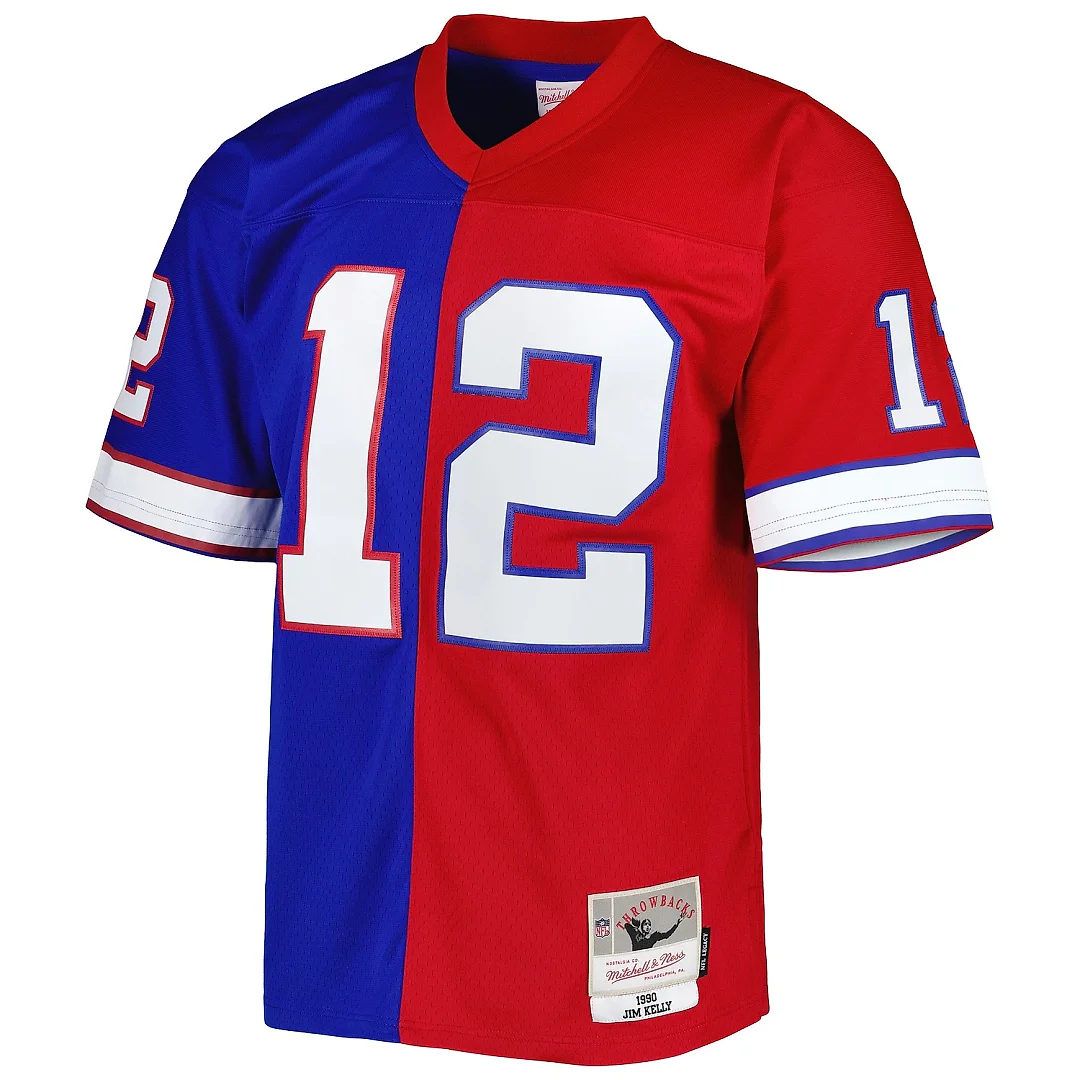 Zennovawear Men's Buffalo Bills Jim Kelly Mitchell & Ness Royal/Red 1990 Split Legacy Jersey