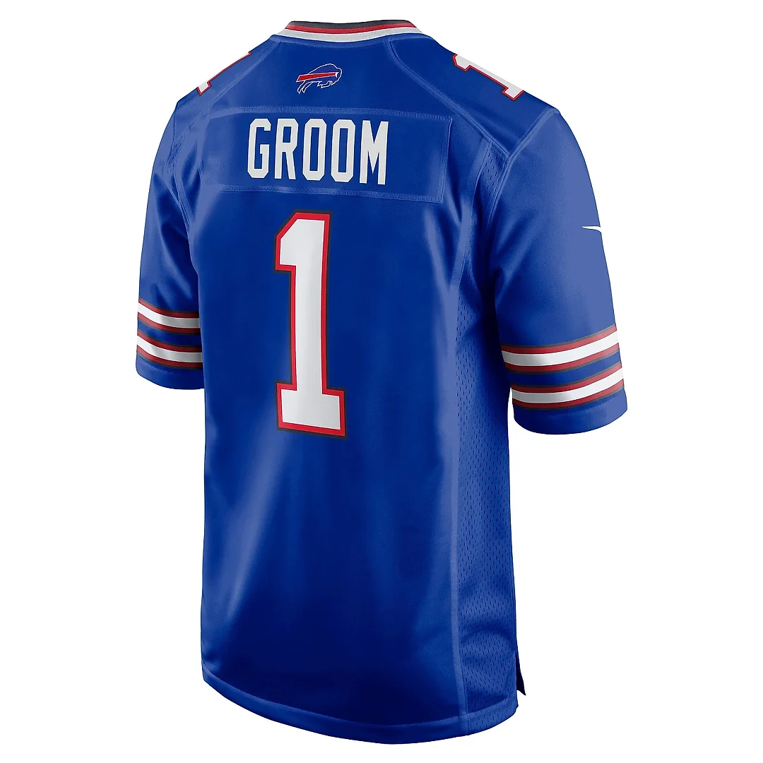 Zennovawear Men's Buffalo Bills Number 1 Groom Royal Game Jersey